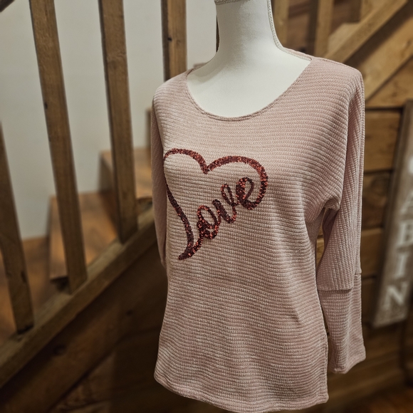 Chenault Pink Sweater with Red Sequin Heart Design - Picture 7 of 8